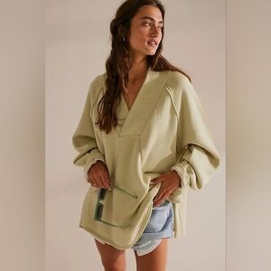 FP Beach Marguerite Oversized Green/Beige Pullover, Women's Small